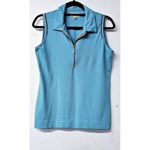 SPORT HALEY Teal 1/4 Zipper Short Sleeve Stretch Women Shirt (M)